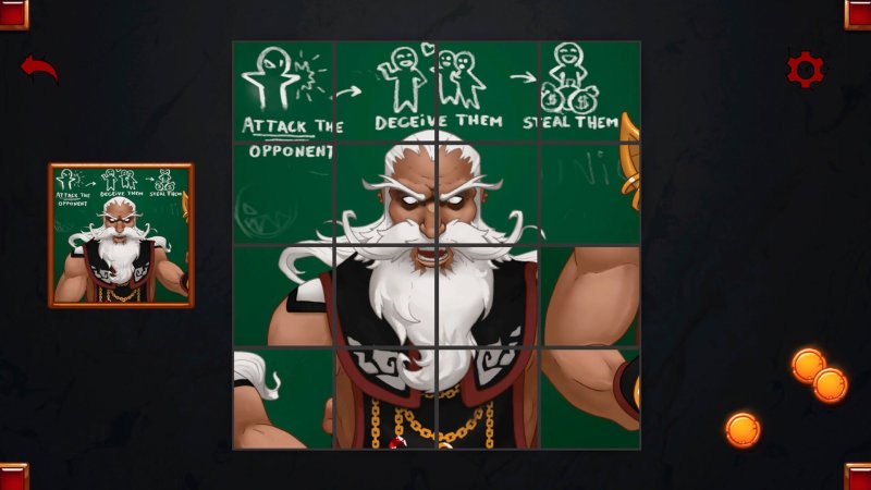 Villain Project — Adult male illustration displayed in a picture puzzle — Villain Project game screenshot.